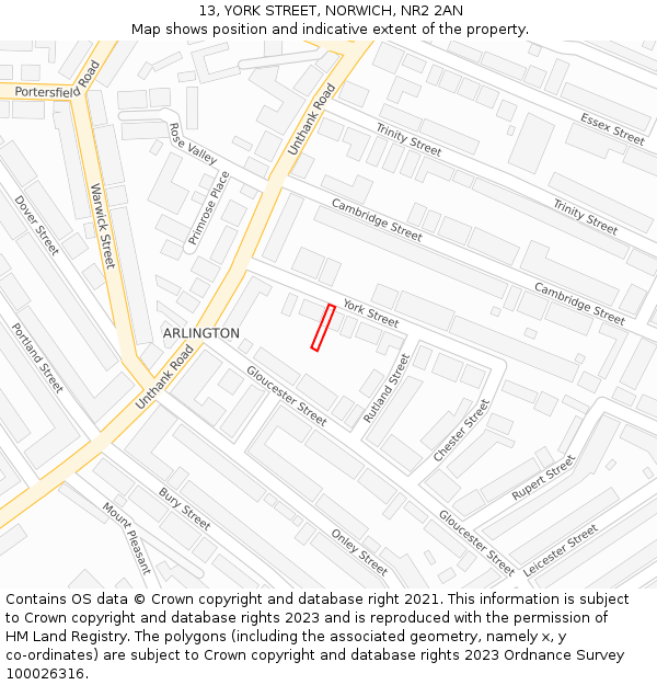 13, YORK STREET, NORWICH, NR2 2AN: Location map and indicative extent of plot