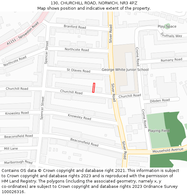 130, CHURCHILL ROAD, NORWICH, NR3 4PZ: Location map and indicative extent of plot