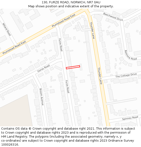 130, FURZE ROAD, NORWICH, NR7 0AU: Location map and indicative extent of plot