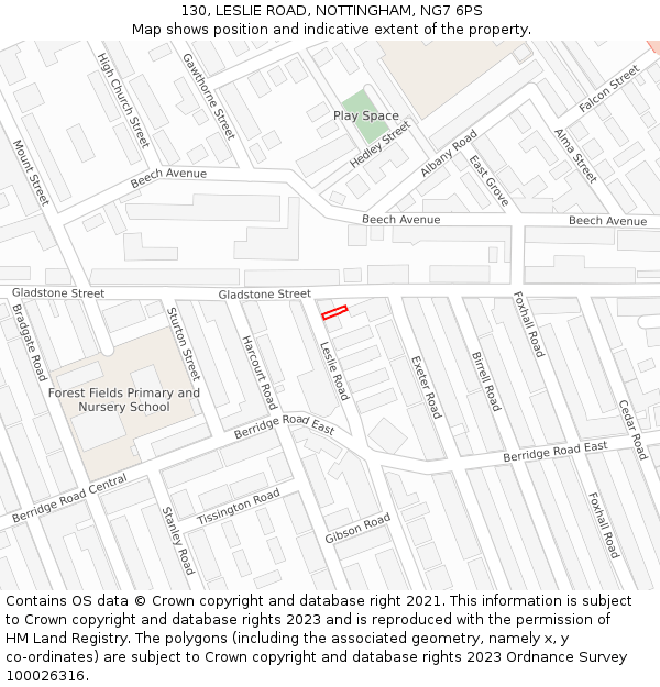 130, LESLIE ROAD, NOTTINGHAM, NG7 6PS: Location map and indicative extent of plot