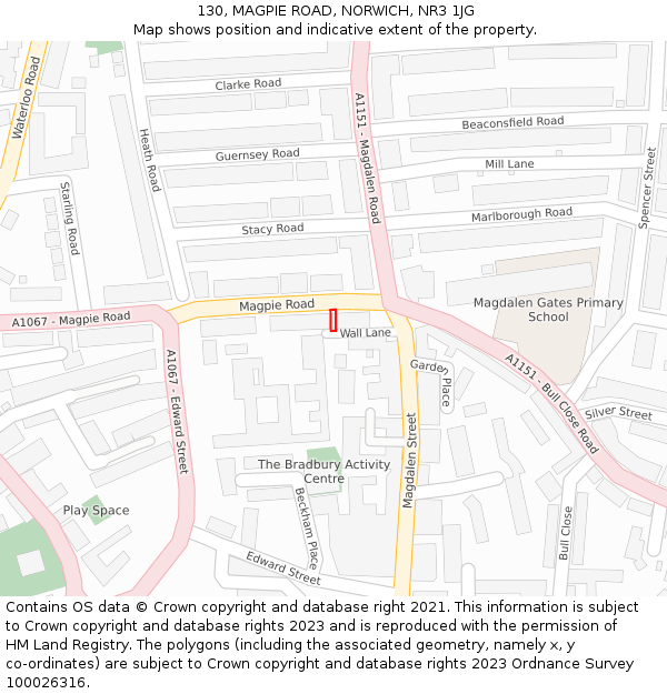 130, MAGPIE ROAD, NORWICH, NR3 1JG: Location map and indicative extent of plot