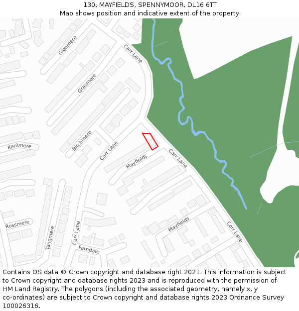 130, MAYFIELDS, SPENNYMOOR, DL16 6TT: Location map and indicative extent of plot
