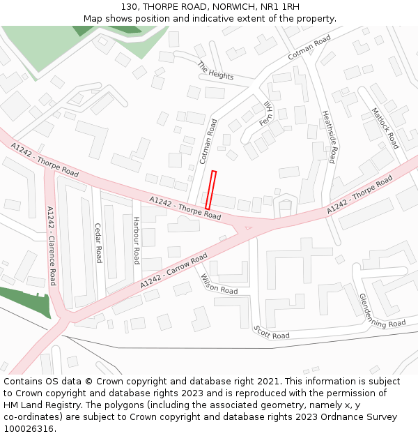 130, THORPE ROAD, NORWICH, NR1 1RH: Location map and indicative extent of plot