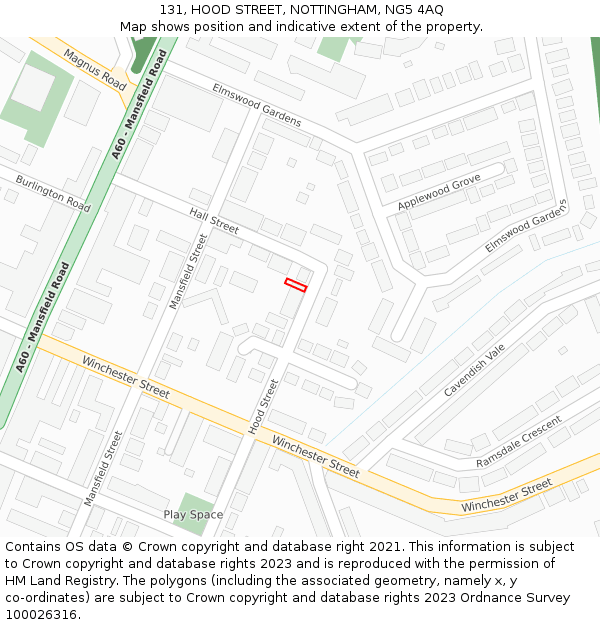 131, HOOD STREET, NOTTINGHAM, NG5 4AQ: Location map and indicative extent of plot