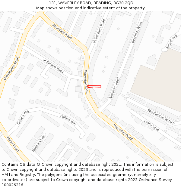 131, WAVERLEY ROAD, READING, RG30 2QD: Location map and indicative extent of plot