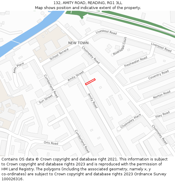 132, AMITY ROAD, READING, RG1 3LL: Location map and indicative extent of plot