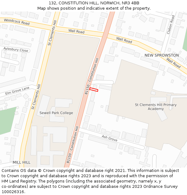 132, CONSTITUTION HILL, NORWICH, NR3 4BB: Location map and indicative extent of plot