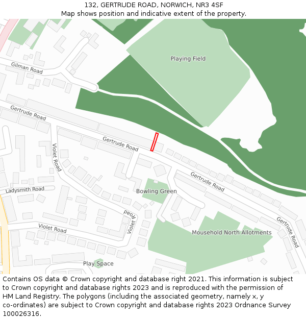 132, GERTRUDE ROAD, NORWICH, NR3 4SF: Location map and indicative extent of plot