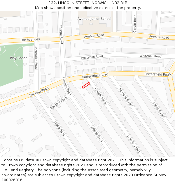 132, LINCOLN STREET, NORWICH, NR2 3LB: Location map and indicative extent of plot