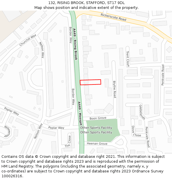 132, RISING BROOK, STAFFORD, ST17 9DL: Location map and indicative extent of plot