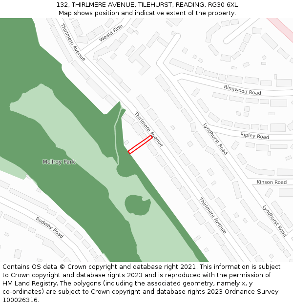 132, THIRLMERE AVENUE, TILEHURST, READING, RG30 6XL: Location map and indicative extent of plot
