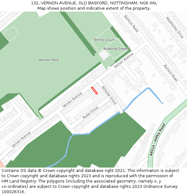 132, VERNON AVENUE, OLD BASFORD, NOTTINGHAM, NG6 0AL: Location map and indicative extent of plot