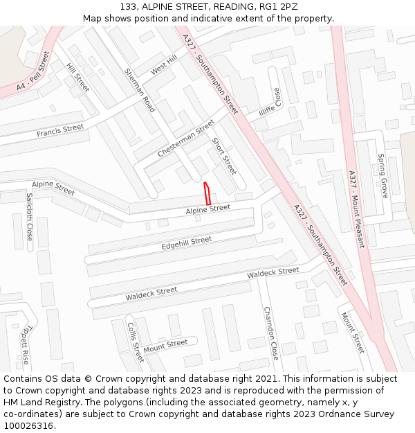133, ALPINE STREET, READING, RG1 2PZ: Location map and indicative extent of plot