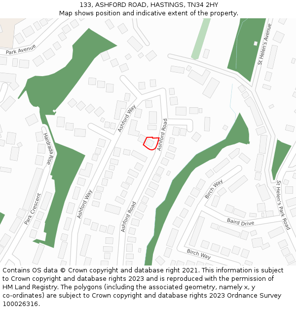 133, ASHFORD ROAD, HASTINGS, TN34 2HY: Location map and indicative extent of plot