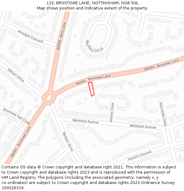 133, BROXTOWE LANE, NOTTINGHAM, NG8 5NL: Location map and indicative extent of plot