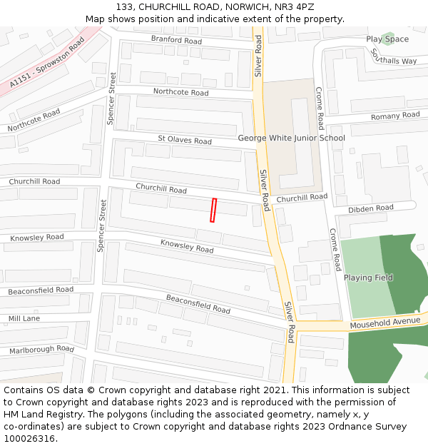 133, CHURCHILL ROAD, NORWICH, NR3 4PZ: Location map and indicative extent of plot