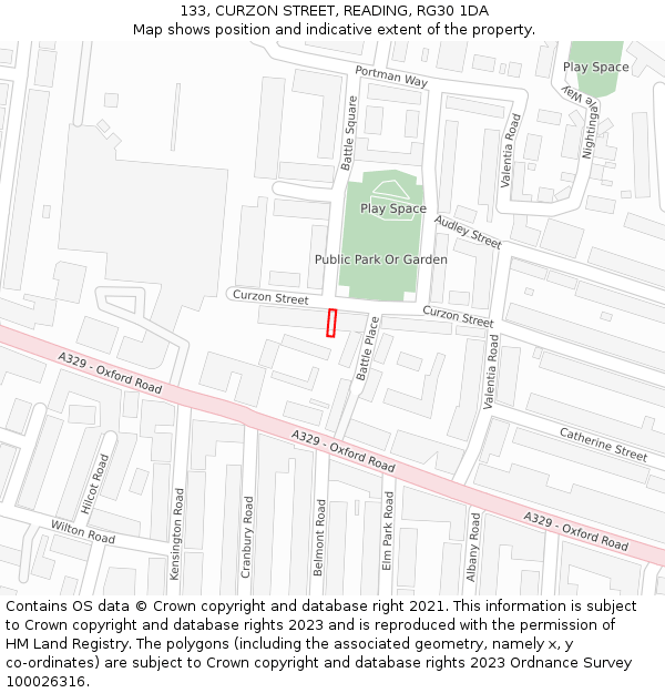 133, CURZON STREET, READING, RG30 1DA: Location map and indicative extent of plot