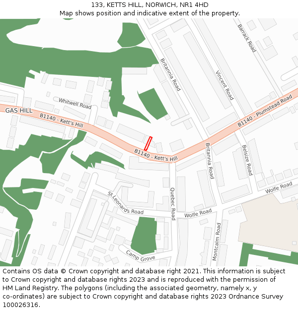 133, KETTS HILL, NORWICH, NR1 4HD: Location map and indicative extent of plot