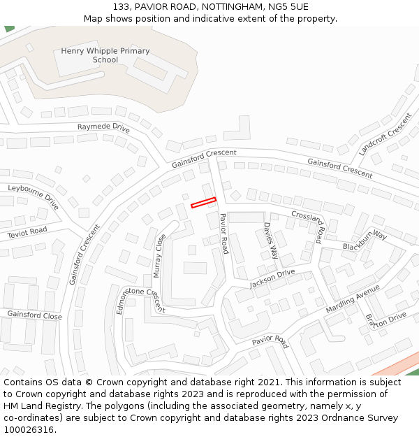 133, PAVIOR ROAD, NOTTINGHAM, NG5 5UE: Location map and indicative extent of plot