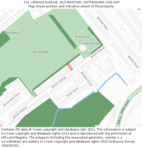 133, VERNON AVENUE, OLD BASFORD, NOTTINGHAM, NG6 0AP: Location map and indicative extent of plot