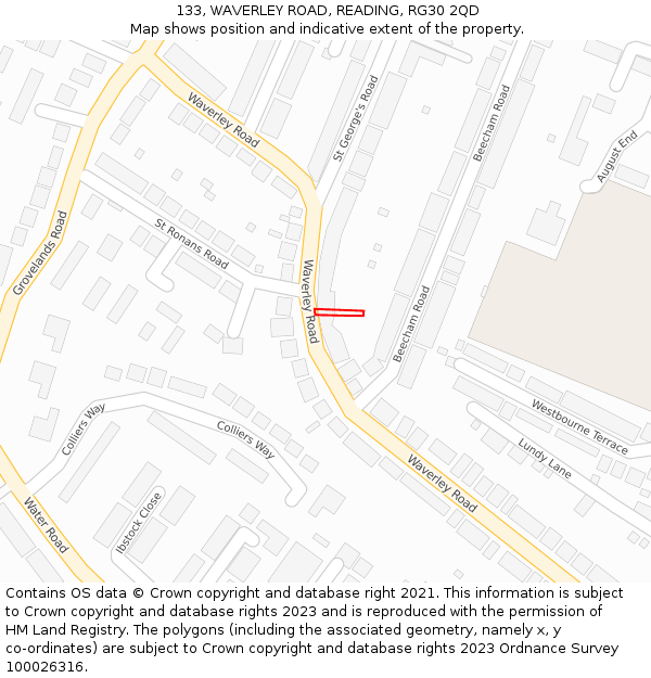 133, WAVERLEY ROAD, READING, RG30 2QD: Location map and indicative extent of plot