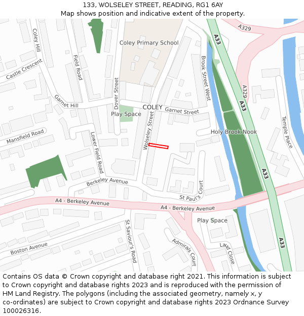 133, WOLSELEY STREET, READING, RG1 6AY: Location map and indicative extent of plot