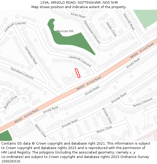 133A, ARNOLD ROAD, NOTTINGHAM, NG5 5HR: Location map and indicative extent of plot