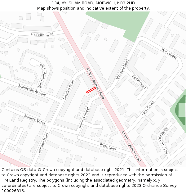 134, AYLSHAM ROAD, NORWICH, NR3 2HD: Location map and indicative extent of plot