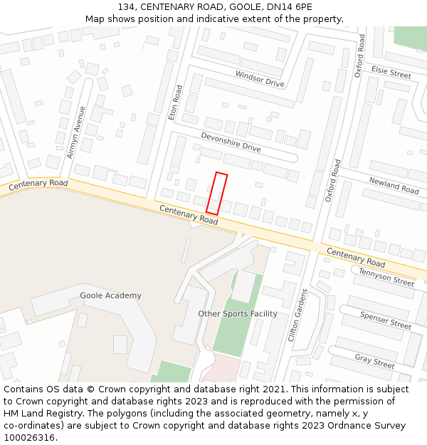 134, CENTENARY ROAD, GOOLE, DN14 6PE: Location map and indicative extent of plot