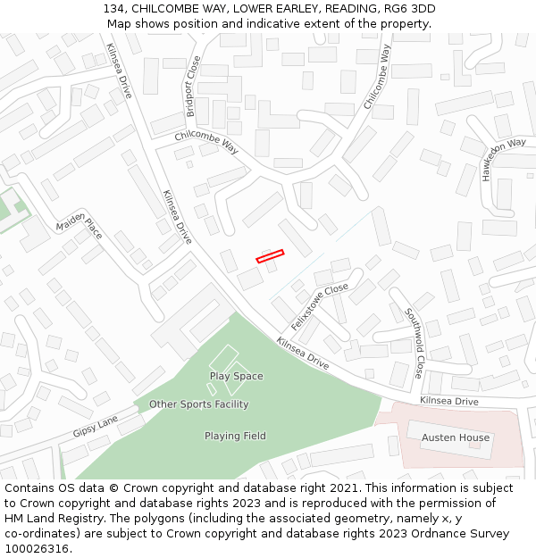 134, CHILCOMBE WAY, LOWER EARLEY, READING, RG6 3DD: Location map and indicative extent of plot