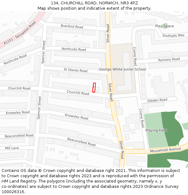 134, CHURCHILL ROAD, NORWICH, NR3 4PZ: Location map and indicative extent of plot