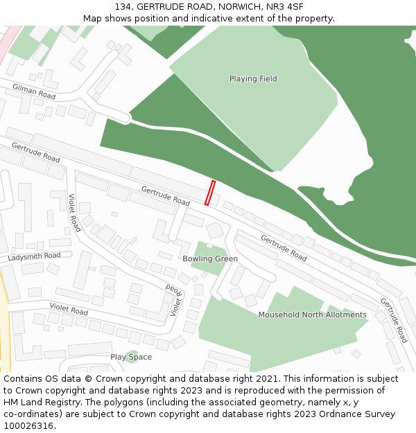 134, GERTRUDE ROAD, NORWICH, NR3 4SF: Location map and indicative extent of plot