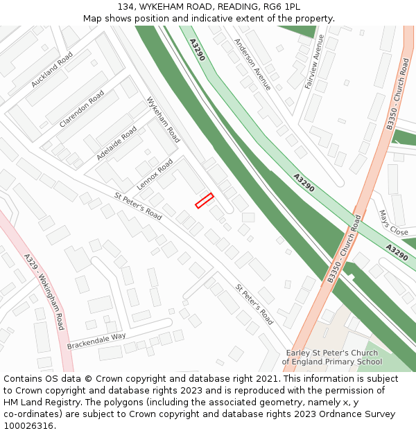 134, WYKEHAM ROAD, READING, RG6 1PL: Location map and indicative extent of plot