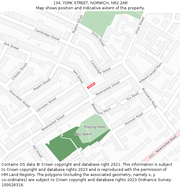 134, YORK STREET, NORWICH, NR2 2AR: Location map and indicative extent of plot