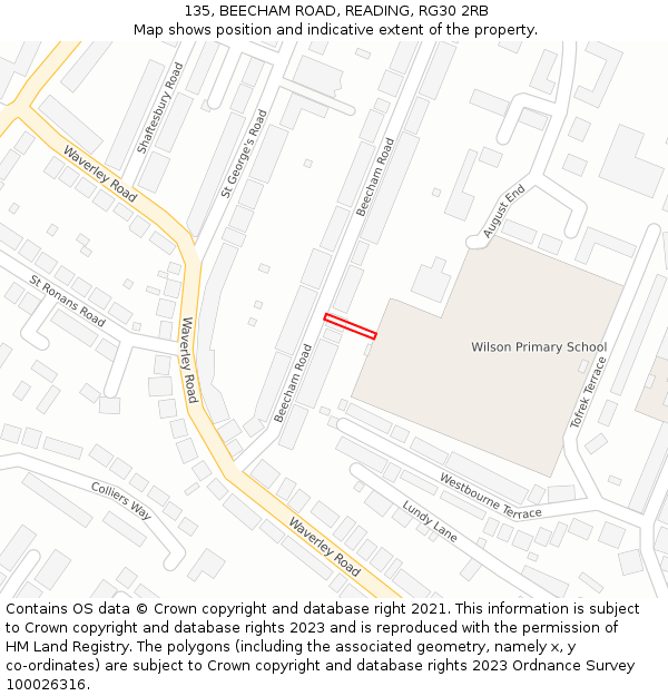 135, BEECHAM ROAD, READING, RG30 2RB: Location map and indicative extent of plot