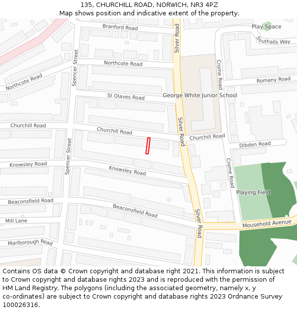 135, CHURCHILL ROAD, NORWICH, NR3 4PZ: Location map and indicative extent of plot