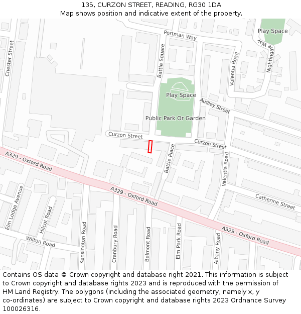 135, CURZON STREET, READING, RG30 1DA: Location map and indicative extent of plot