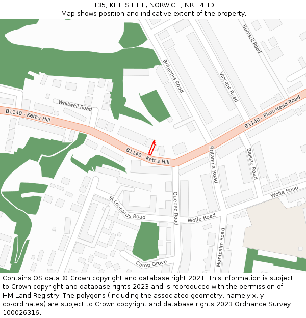 135, KETTS HILL, NORWICH, NR1 4HD: Location map and indicative extent of plot