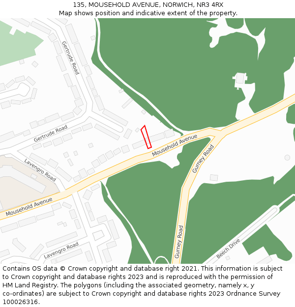 135, MOUSEHOLD AVENUE, NORWICH, NR3 4RX: Location map and indicative extent of plot