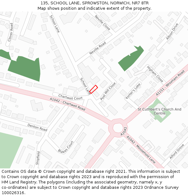 135, SCHOOL LANE, SPROWSTON, NORWICH, NR7 8TR: Location map and indicative extent of plot