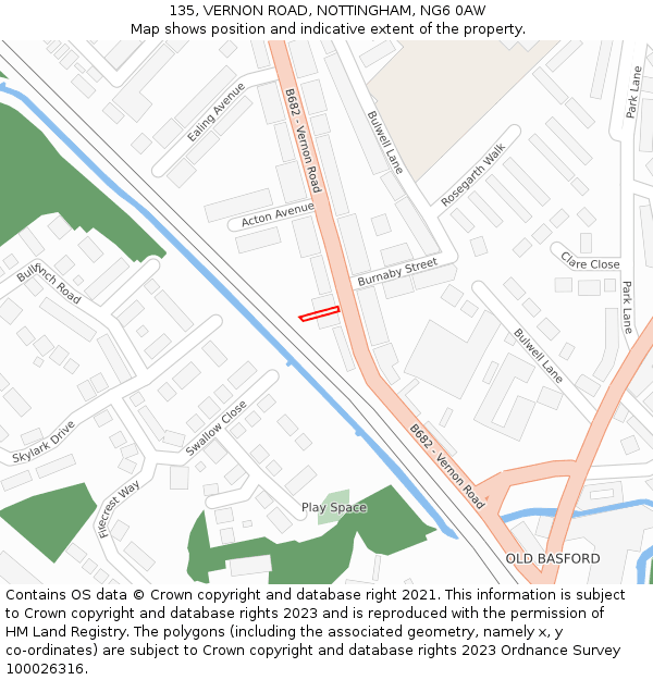 135, VERNON ROAD, NOTTINGHAM, NG6 0AW: Location map and indicative extent of plot