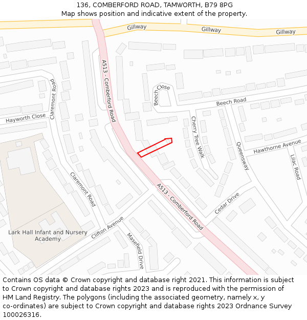 136, COMBERFORD ROAD, TAMWORTH, B79 8PG: Location map and indicative extent of plot