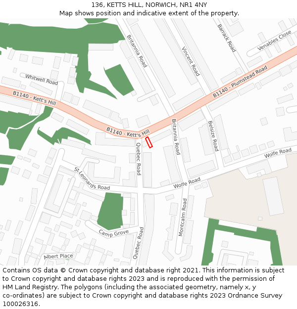 136, KETTS HILL, NORWICH, NR1 4NY: Location map and indicative extent of plot
