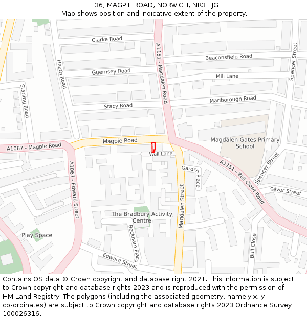 136, MAGPIE ROAD, NORWICH, NR3 1JG: Location map and indicative extent of plot