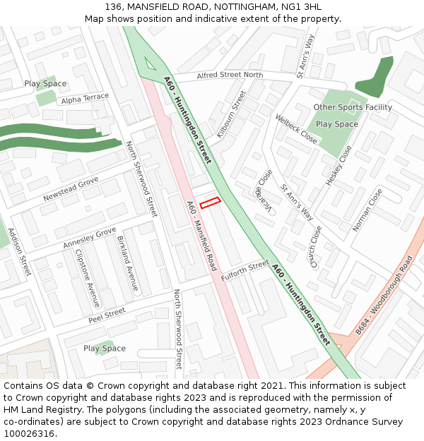136, MANSFIELD ROAD, NOTTINGHAM, NG1 3HL: Location map and indicative extent of plot