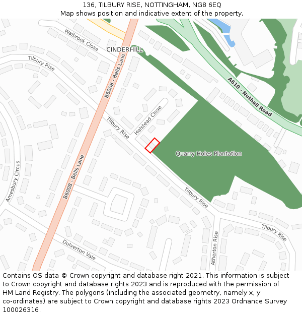 136, TILBURY RISE, NOTTINGHAM, NG8 6EQ: Location map and indicative extent of plot
