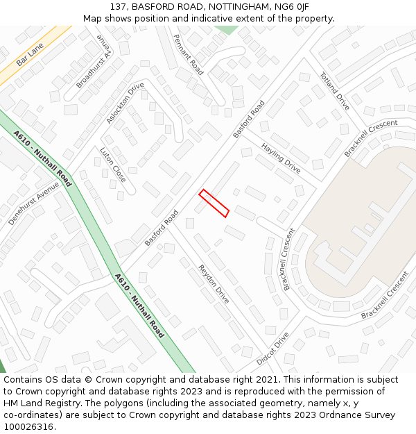 137, BASFORD ROAD, NOTTINGHAM, NG6 0JF: Location map and indicative extent of plot