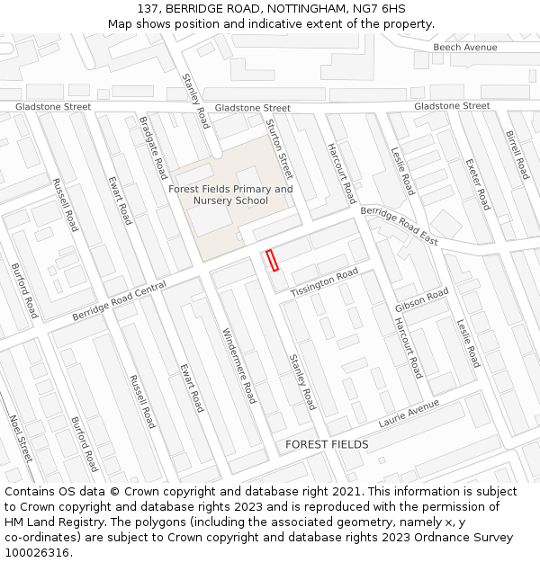 137, BERRIDGE ROAD, NOTTINGHAM, NG7 6HS: Location map and indicative extent of plot