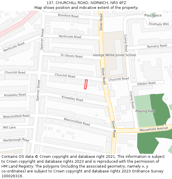 137, CHURCHILL ROAD, NORWICH, NR3 4PZ: Location map and indicative extent of plot