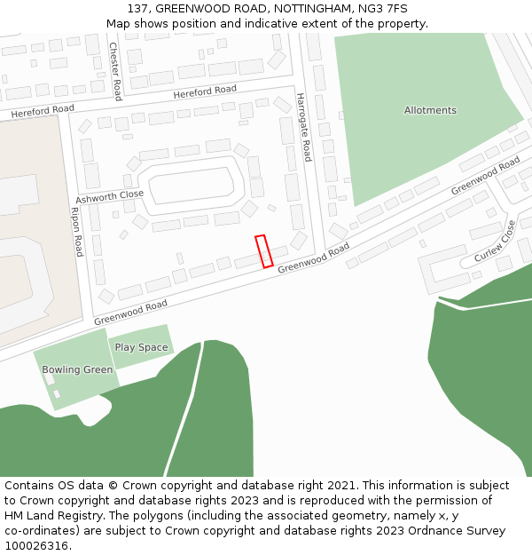 137, GREENWOOD ROAD, NOTTINGHAM, NG3 7FS: Location map and indicative extent of plot